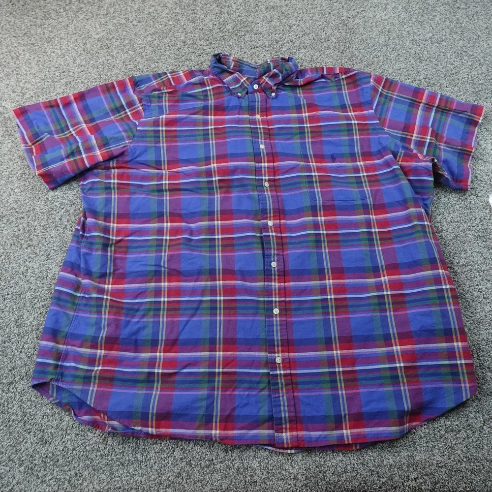 Polo Ralph Lauren Shirt Mens 3XB Red Blue Plaid Short Sleeve Button Up Pony Logo